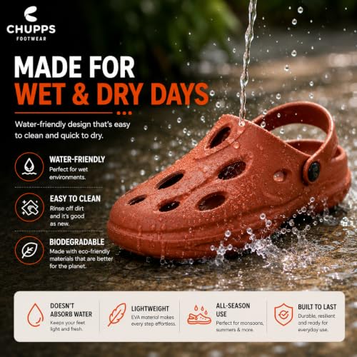 Image of CHUPPS Gator Clogs for Men | Lightweight EVA Clogs | Anti-Slip Sole | Cushioned Footbed | Breathable Ventilation | Adjustable Back Strap | Waterproof Casual Garden Clogs for Men