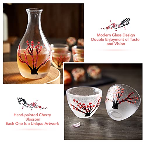 DUJUST Japanese Sake Set for 4, Handcraft Pink Cherry Blossoms Design, 1 Sake Bottle, 1 Sake Tank and 4 Sake Cups, Cold/Warm/Hot Sake Carafe, Special Japanese Gifts Set - 6 pcs by DUJUST - Image 2