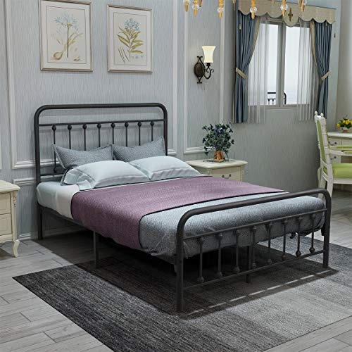 Dumee Metal Full Size Bed Frame Platform With Vintage Headboard And Footboard Sturdy Premium Steel Slat Support No Box Spring Needed, Textured Black #TOP2