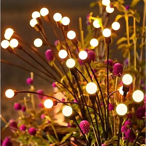 Lezonic Solar Swaying in Wind Firefly Lights,4 Pack Total 32LED Starburst Solar Garden Lights for Outside, Solar Fairy Lights Outdoor Waterproof for Pathway,Patio,Landscape,Yard,Garden Decor Cover