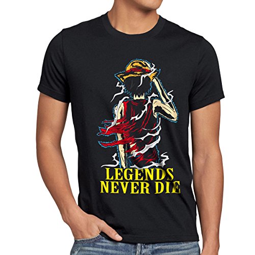 style3 Legends Never Die - Luffy Camiseta para Hombre T-Shirt, Talla:M;Color:Negro