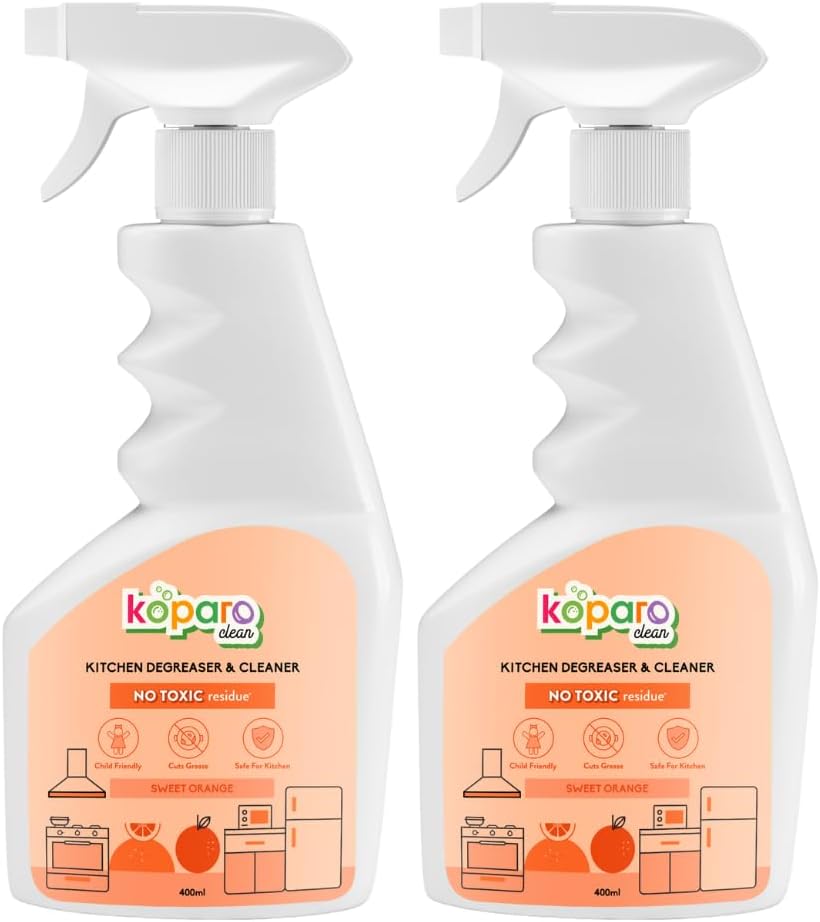 Koparo Kitchen Degreaser Cleaner | 400ml Pack of 2 | Removes Hard Stains | Used for Chimney, Microwave Ovens, Grills, Gas Stoves | Plant Based & Non-Toxic