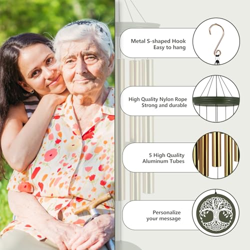 Image of ASTARIN Memorial Tree of Life 36 inch Wind Chimes, Personalized Name Sympathy Wind Chime, in Memory of Loss Mom Loved One, Large Deep Tone Bereavement Windchimes for Outside Clearance(Produced in Texas)