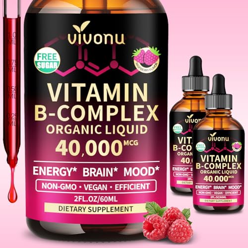Vitamin B Complex Liquid Drops, Methylated Vitamin B12 6000mcg, B6 B1, B2, B3, B5, Methylfolate with...