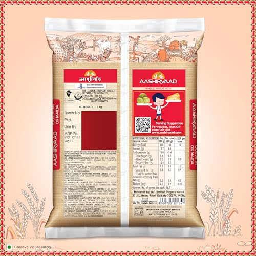 Image of Aashirvaad Superior MP Atta, 1kg, 100% Whole Wheat Flour, 0% Maida
