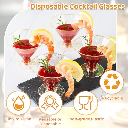 100Pcs Plastic Martini Glasses, 5oz Disposable Cocktail Glasses with Spoons by KisSealed - Used condition - Image 3