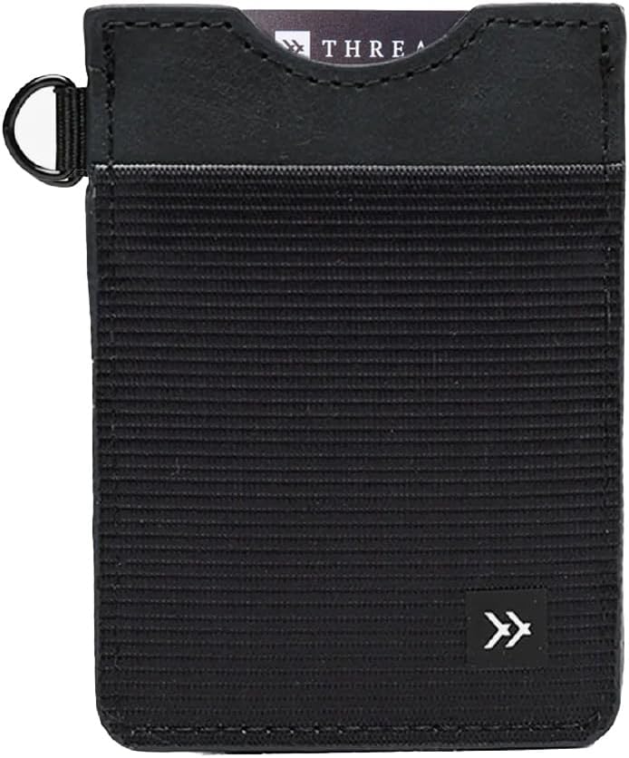 Slim Minimalist Elastic & Leather Vertical with RFID for Men & Women | Small Credit Card Holder for Front Pocket, Black, One Size, Leather