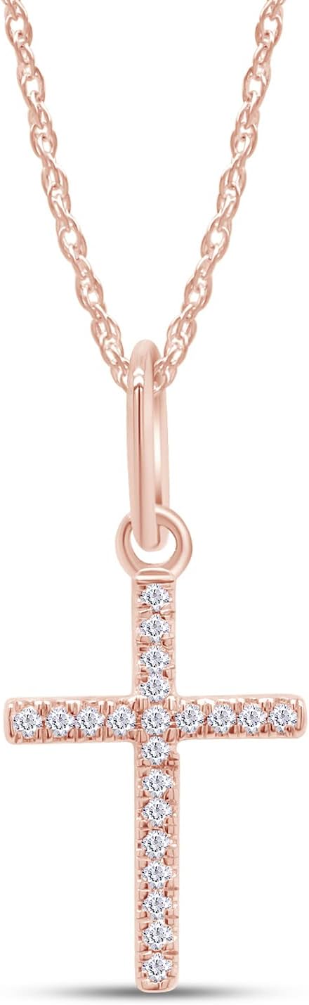 SAVEARTH DIAMONDS 1/20 Carat, 10K Solid Gold,Lab Grown Diamond Cross Pendant Necklace With 18 Inch Long Rope Chain, G-H Color - VS-SI Clarity (0.05 Cttw) With