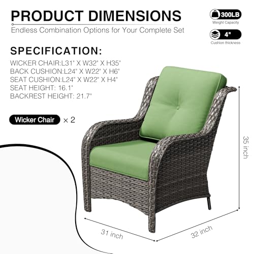 Image of Joyside Patio Chairs Set of 2, Wicker Patio Furniture with High Back, Deep Seating, Wide Armrest, Thickened Cushions, Outdoor Rattan Furniture for Deck, Porch Use