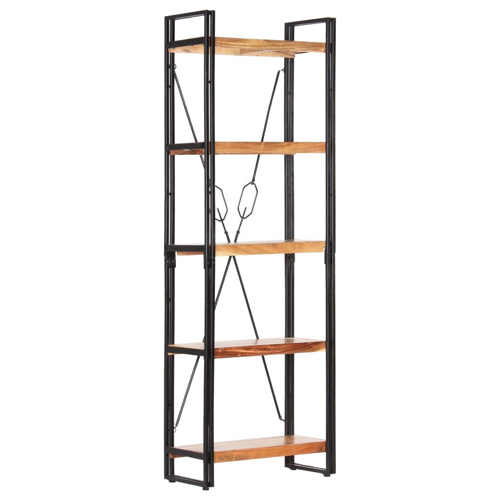 Tidyard Libreria a 5 Ripiani, Scaffale in Stile Industriale, Scaffali in Metallo per Garage, per Soggiorno, Cucina, Bagno, Magazzino e Cantina 60x30x180 cm in Legno Massello di Acacia