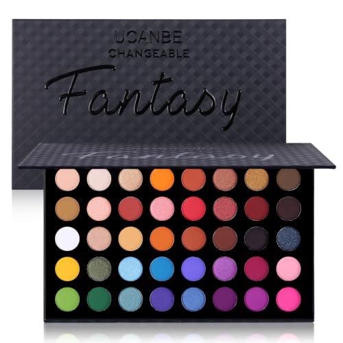 UCANBE Sombra de Ojos Brillantes 40 Coloridas Altamente Pigmentada | Paletas de Sombras de Ojos Profesionales, Paletas de Maquillaje Larga Duración