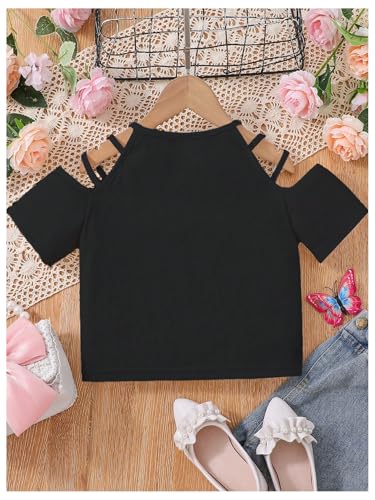 Girl's Cut Out Cold Shoulder T Shirt Short Sleeve Crew Neck Summer Tee Tops2