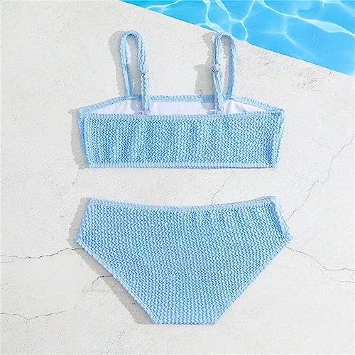 Girl's Smocked Bikini Set Solid Spaghetti Strap Swimsuit Two Piece Bikini Top + Shorts Ruched Elastic Bathing Suit3