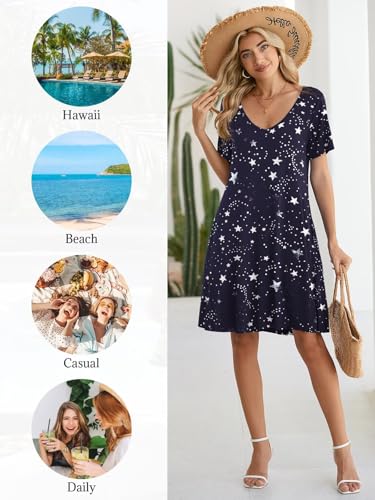 Image of BELAROI Women Casual Summer Dresses Loose Tshirt Beach Sundress V Neck Plus Size Swing Tunic Pockets