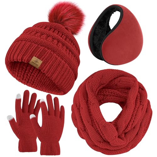 Gorro bufanda y guantes táctiles rojos URATOT talla M para invierno