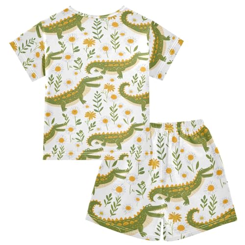 ALAZA Crocodile Daisy Flower Pajamas Short Sleeve 2 Piece Sleepwear Top and Bottom Pajama Set Unisex2