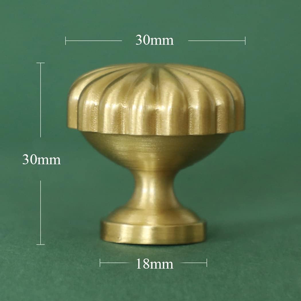 Brass Cabinet Knob Pumpkin Knob, Copper Drawer Knobs Round Handles Antique Gold Knobs for Kitchen Bathroom Cabinet Door Drawer, 2 Pack