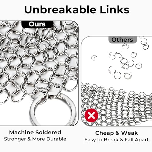 Image of AMAGABELI GARDEN & HOME 7 inchx7 inch Cast Iron Cleaner 316L Stainless Steel Chainmail Scrubber for Griddle Skillet Dutch Oven Wok Grills Stainless Steel Pot Cast Iron Pan