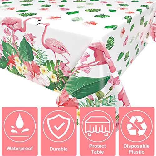 Flamingo Party Tablecloth 3 Pieces Summer Tropical Luau Themed Plastic Rectangular Table Covers For Hawaiian Party Flamingo Themed Birthday Picnic Decorations Supplies 54X108 Inch #TOP2