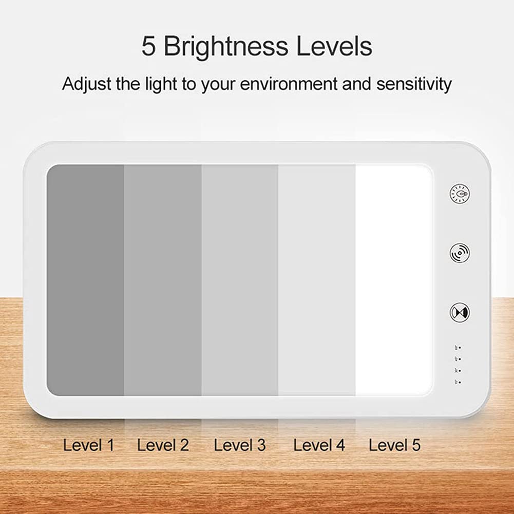 Lampe Triste, 10000 Lux Portable Lampe De Luminothérapie, Sans UV 5 Niveaux De Luminosité Réglables 4 Fonction De Minuterie, Le Traitement Efficace Des Troubles Affectifs Saisonniers,Blanc