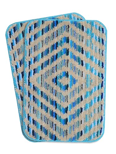 Image of Saral Home Microfiber Bathmat & Jute Doormat Set. 40x60 cm, Pack of 2 (Blue, 40X60-2PC, Diamond)