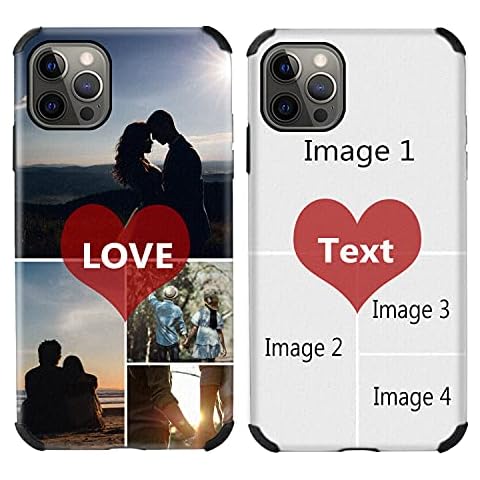 Custom Multi-Picture Phone case for iPhone 11 12 Pro Max X XR Xs Max Love Heart Personalized Text & Photos Full Side Print Soft Silicone Shockproof Protective Cover for Valentines Birthday Xmas Gifts Cover