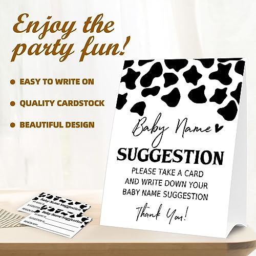 Moonle Baby Shower Games Baby Name Suggestion Sign, 5x7 Inch Kraft Standing Sign and 50 Name Suggestion Cards, Dairy cow - Image 3