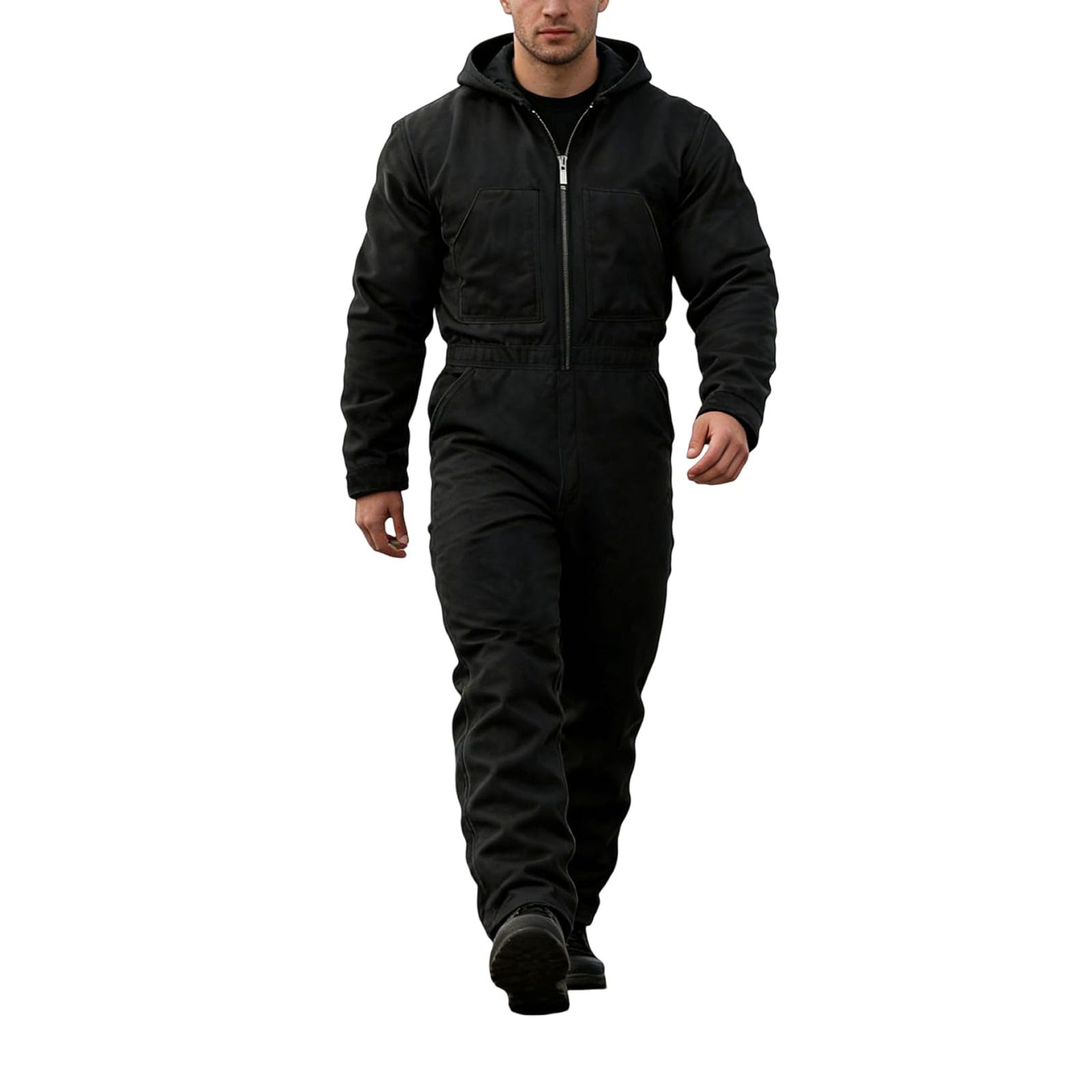 Herren-Arbeitsoverall, Baumwolle, Schutzoverall, atmungsaktiv, langlebig, Arbeitskleidung, verdeckte Nieten, mehrere Taschen, elastische Taille, Kesselanzug für Mechaniker, Lager, Garagen