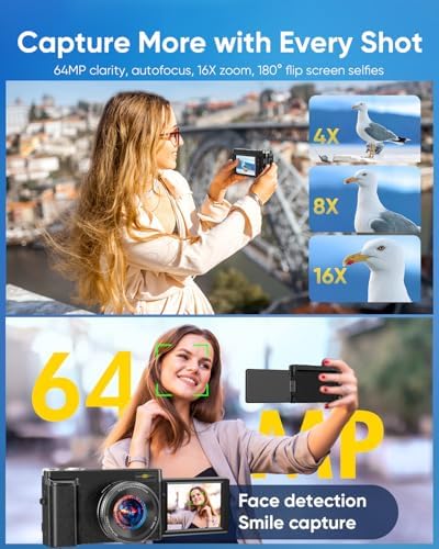2026 Upgraded 4K Digital Camera 64MP WiFi 180° Flip Screen Autofocus, Black — view 2