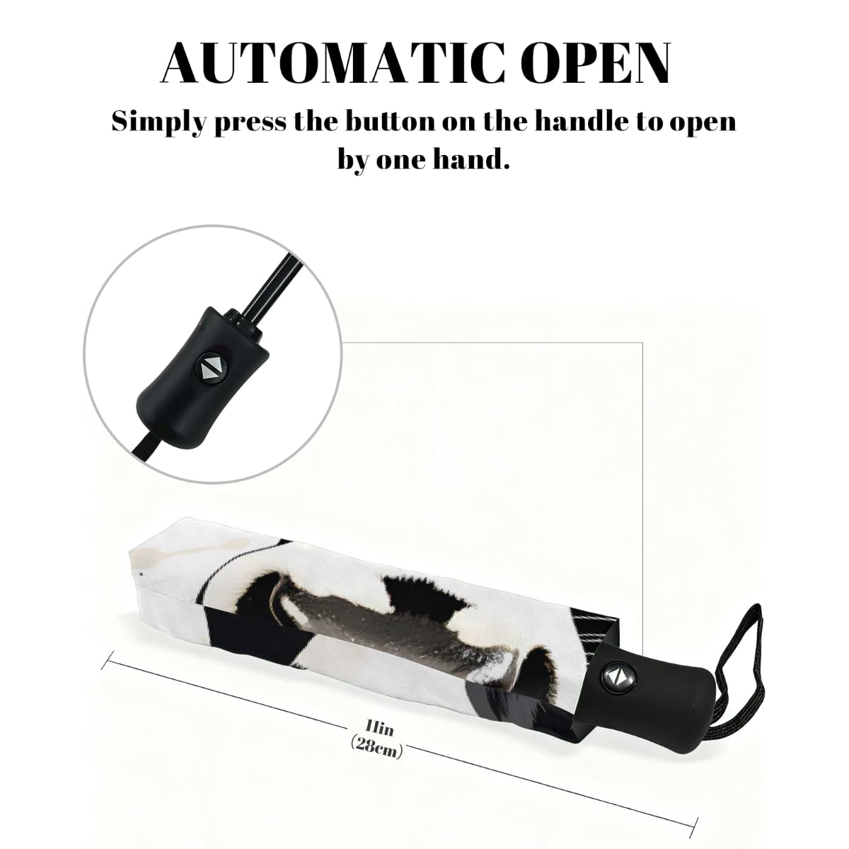 Ombrello da viaggio pieghevole in stile astratto con mucca, ombrello compatto antivento impermeabile con protezione UV rivestimento nero leggero 8 coste portatile per pioggia sole