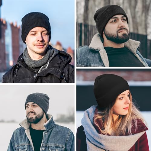 Image of Winter Beanie Acrylic Knit Cuffed Plain Hats Skull Cap Warm Beanies for Men Women