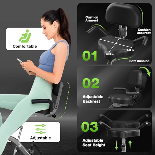 Image of Exercise Bike, 5 in 1 Foldable Stationary Bike for Seniors, 16-Level Adjustable Magnetic Resistance, Indoor Workout Bike with 330LB Capacity, Comfortable Seat Backrest X-bike