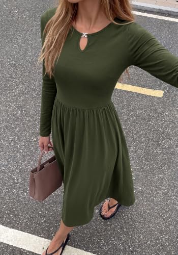 KIRUNDO Women's Midi Empire Waist Long Sleeve A-Line Dress (Various) - image 7