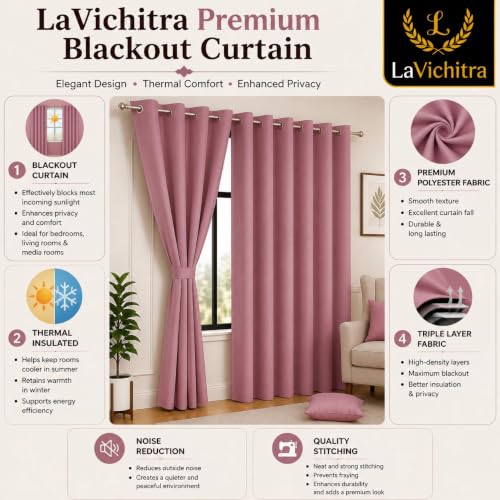 Image of LaVichitra 1 Piece Solid Premium Blackout Curtain - Thermal Insulated, 3 Layered, 100% Opaque Window - 6 feet, Burgundy