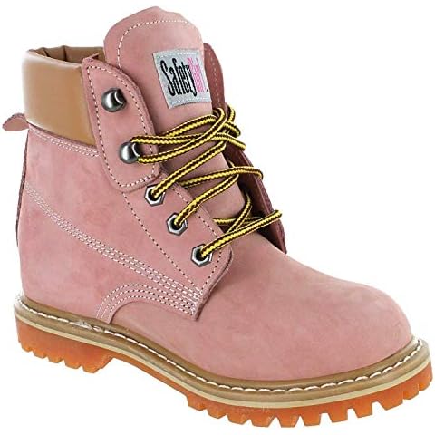 Safety Girl Women’s Work Boots | Waterproof Leather Work Boots for Women | Oil & Slip-Resistant Soft Toe Boots for Women | Premium Nubuck Leather | Lightweight and Comfortable | Pink Leather - 8M Cover