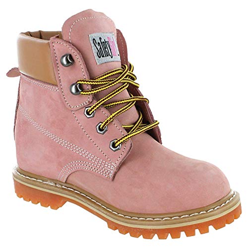 Women’s Work Boots | Waterproof Leather Work Boots for Women | Oil & Slip-Resistant Soft Toe Boots for Women | Premium Nubuck Leather | Lightweight and Comfortable | Pink Leather - 6.5W