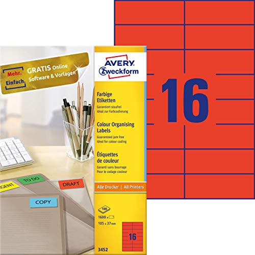 Étiquettes 105 x 37 mm AVERY rouge pour éviter les erreurs de classement