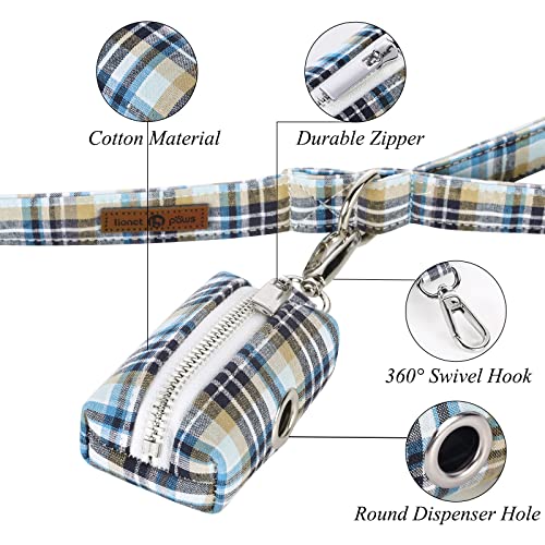 Image of Lionet Paws Cute Dog Poop Bag Holder with Dog Poop Bag for Leash, Cotton LightBlue Dog Bag Dispenser, Matching Dog Collar