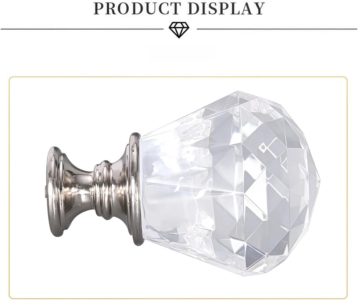 Curtain Finials 10 Pack of Acrylic Transparent Diamond Striped Decorative Head M6 Screws for 1 Inch Or 7/8 Inch Curtain Rods Transparent