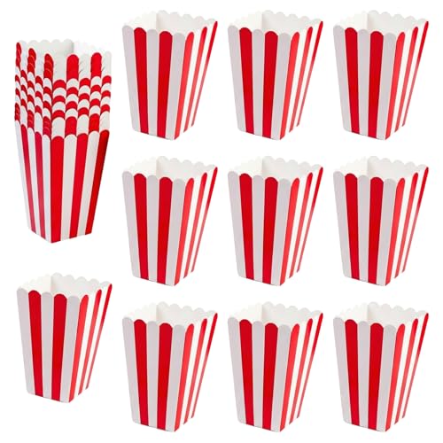 20 PCS Popcorn Boxes Popcorn Bags for Party Red and White Striped Popcorn Containers Reusable Movie Night Accessories Snack Boxes for Cinema Birthday Sleepover and Carnival Treats