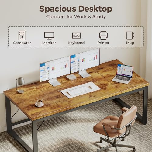 Image of Mericonia 63x28 Inch Computer Desk, 1 inch Thick Large Office Table, Brown