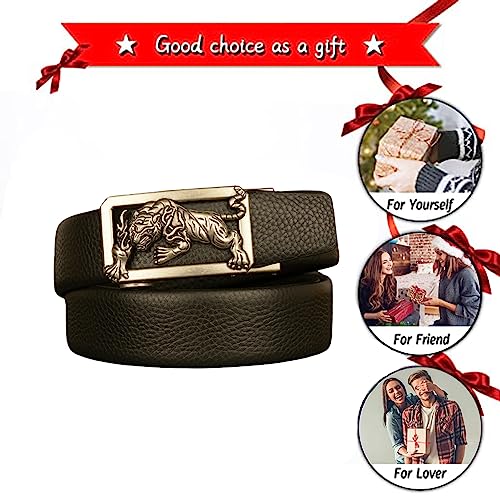 Men's Ratchet Dress Belt With Engraved Tiger Automatic Buckle & Crocodile Pattern Leather Strap4