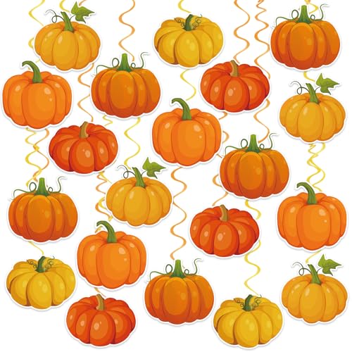 Image of 40Pcs Fall Pumpkin Hanging Swirl Decorations, Autumn Thanksgiving Pumpkin Ceiling Hanging Swirls Streamers Fall Hanging Decorations for Autumn Thanksgiving Harvest Party Decor