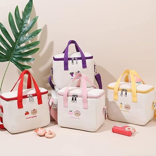 Miniatura 7 de Bonita bolsa de almuerzo aislada para niñas, gran capacidad, asa y correa, lonchera Kawaii para niños, adolescentes, mujeres, trabajo, escuela,