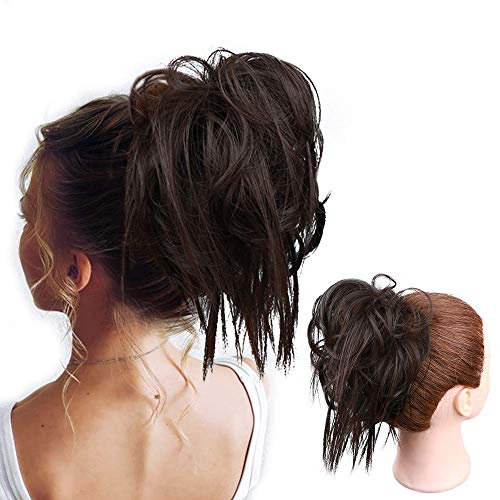 HMD Tousled Updo Messy Bun Hair Piece Hair Bun Extension Ponytail With Elastic Rubber Band Updo Extensions Hairpiece Synthetic Hair Extensions Scrunchies Ponytail Hairpiece for Women(Color:Dark Brown)