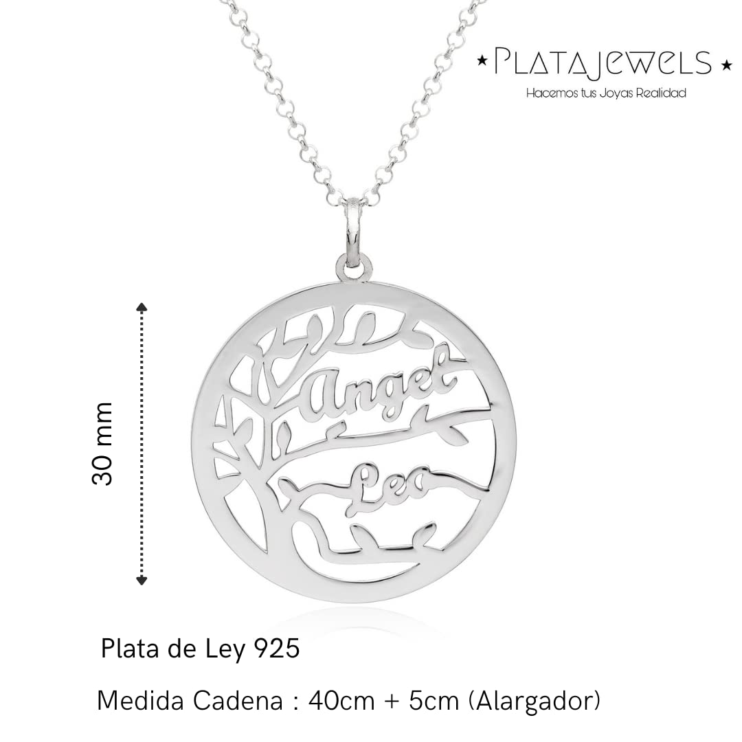 Collar Árbol de la Vida Personalizado con Nombres para Mujer. Colgante de Plata de Ley ideal para Regalos Originales de Madres y Abuelas. Graba de 1 a 4 Nombres. Cadena 40cm+5cm alargador