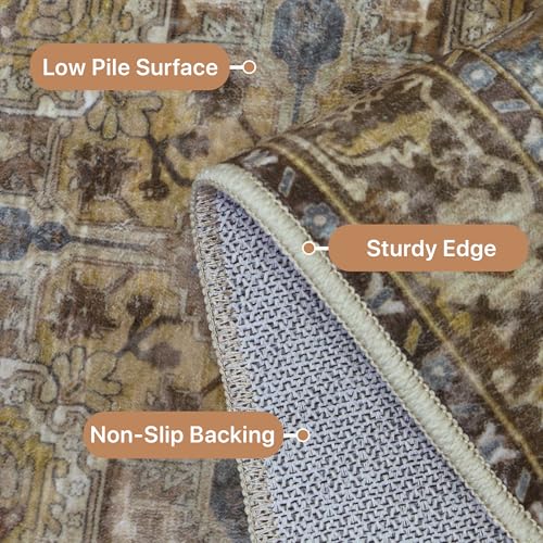 GENIMO 2'6''x10 Runner Rugs for Hallway, Machine Washable Non Slip Vintage Rugs, Low Pile Lightweight Soft Print Rug for enrtyway, Corridor, Home Office, Kitchen, Rustic Brown