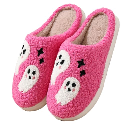 Womens Mens Halloween Retro Plush Cookies Slippers Anti-slip Soft Sole House Shoes Cozy Warm Fuzzy Ghost Pumpkin Lantern Slippers