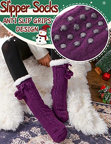 Ebmore Slipper Fuzzy Socks For Women Fluffy Cozy Cabin Winter Warm Soft Fleece Comfy Thick Christmas Stocking Stuffer With Grips(Purple) #TOP2