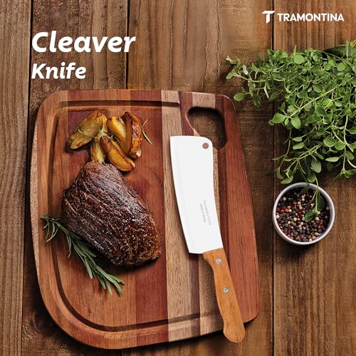 Image of TRAMONTINA Dynamic 15cm Cleaver | Heat-Treated Stainless Steel Blade | Natural Wood Handle with Aluminum Rivets | Powerful & Durable Meat Chopper